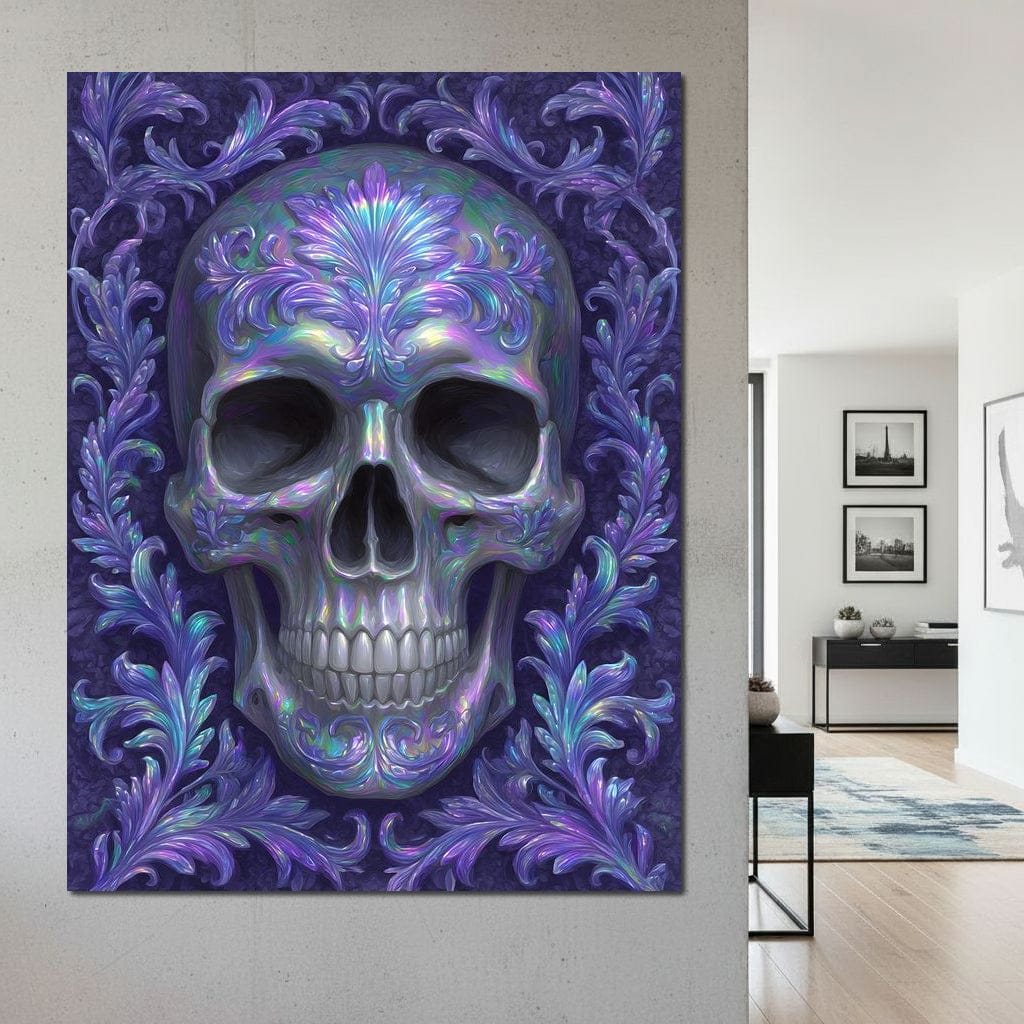 Prismatic Skull Baroque Flourish Canvas Wall Art