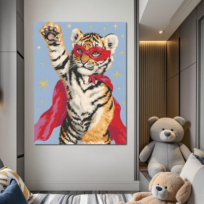 Superhero Tiger Cub Rising Canvas Wall Art