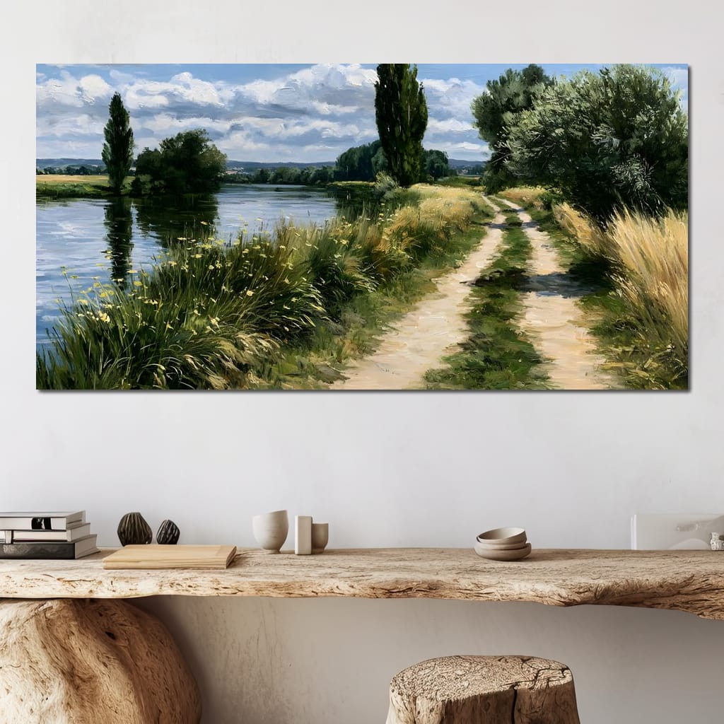 Walking Towards The Summer Riverbank Canvas Wall Art