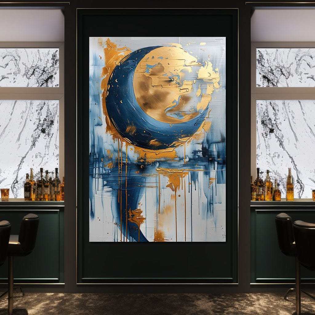 Golden Swirls on Sapphire Tides Canvas Wall Art