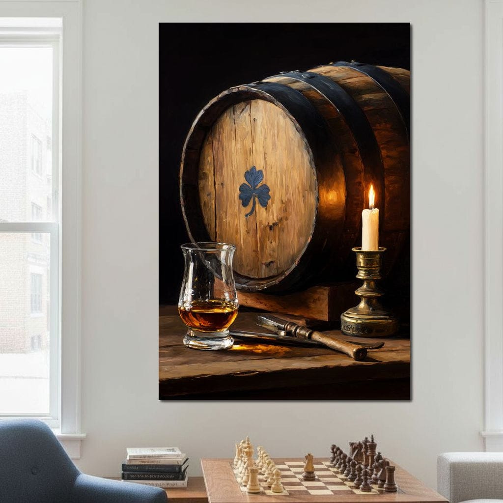Candlelit Irish Whiskey Barrel Canvas Wall Art