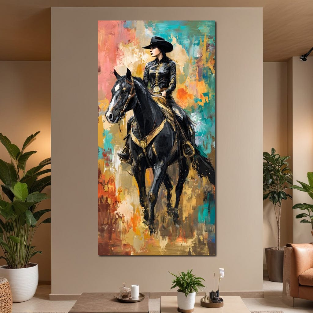 Gallant Cowgirl Riding Midnight Canvas Wall Art
