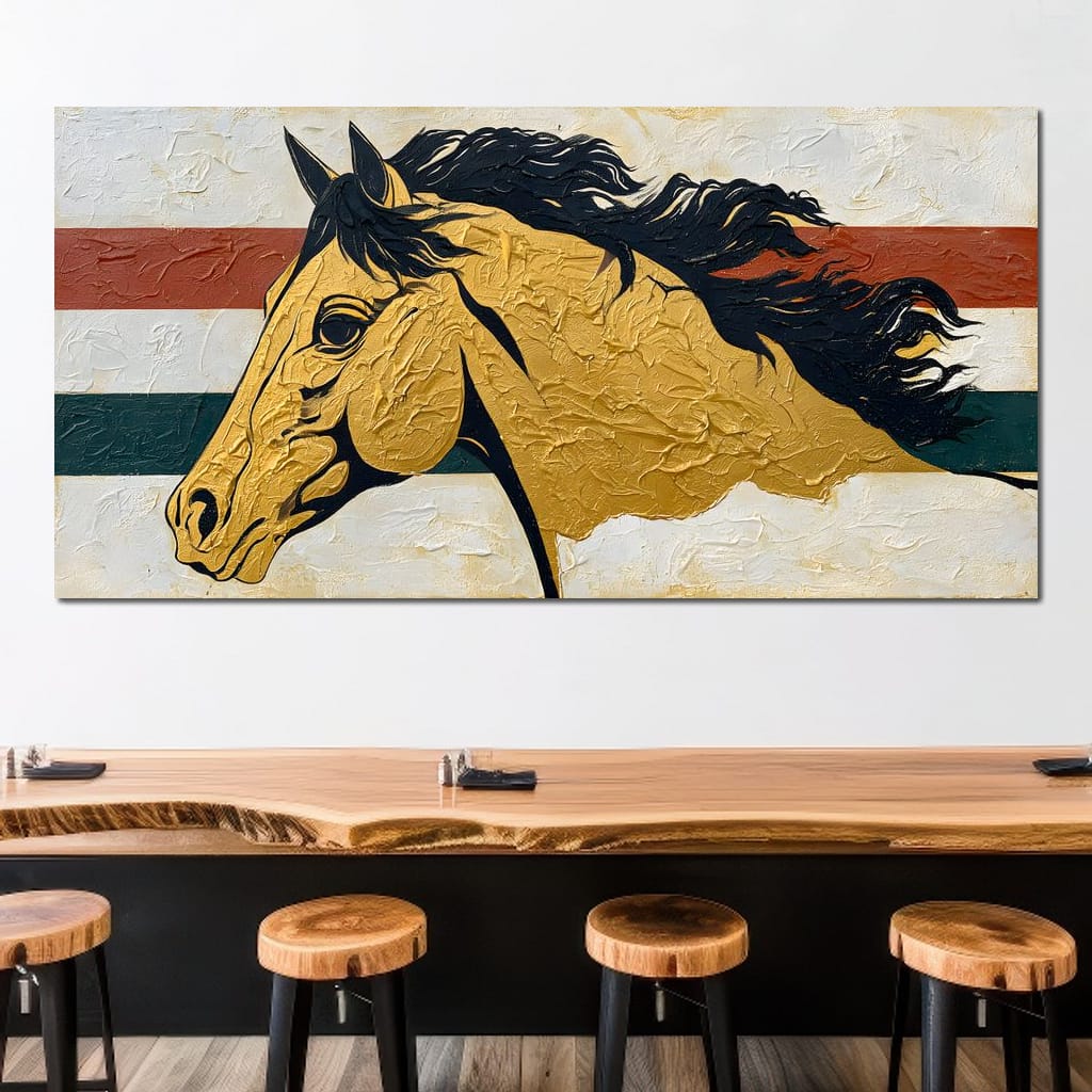 Golden Stallion Portrait Canvas Wall Art