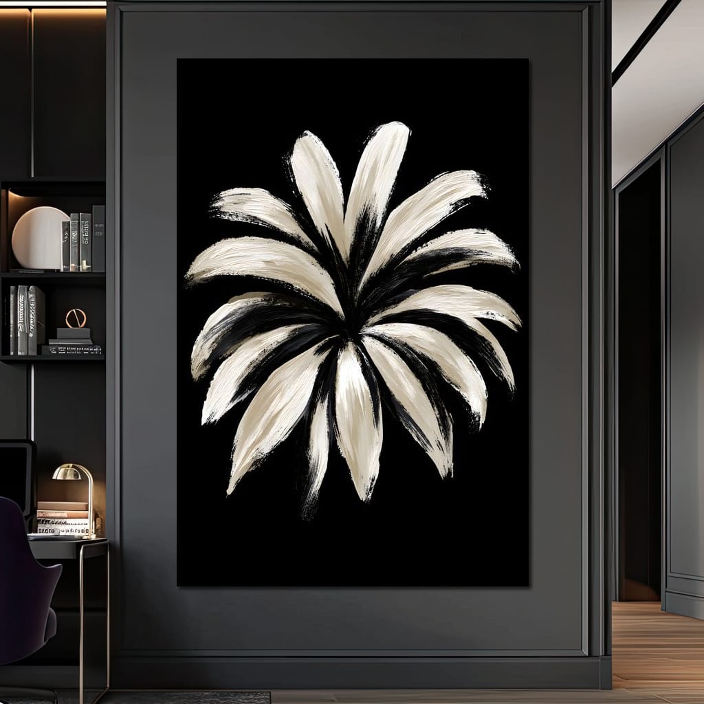 Monochrome Petals Reaching For Night Canvas Wall Art