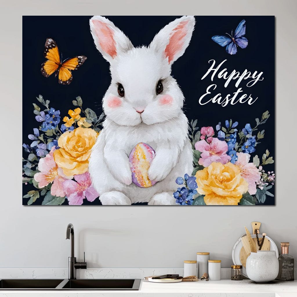 Happy Easter Bunny Watercolor Canvas Wall Art