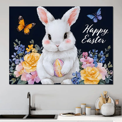 Happy Easter Bunny Watercolor Canvas Wall Art