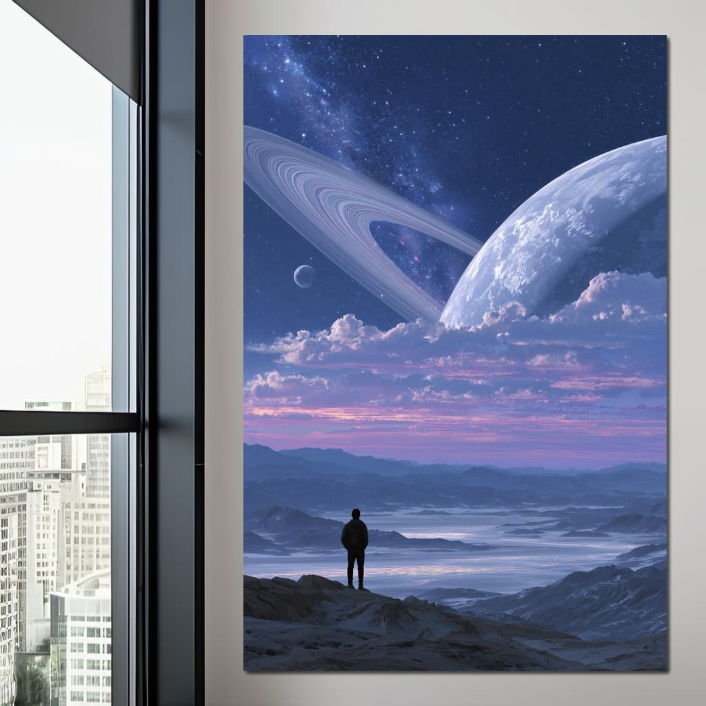 Stargazer Under Ringed World Canvas Wall Art