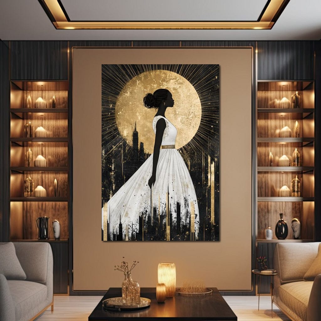 Golden Silhouette City Radiance Canvas Wall Art
