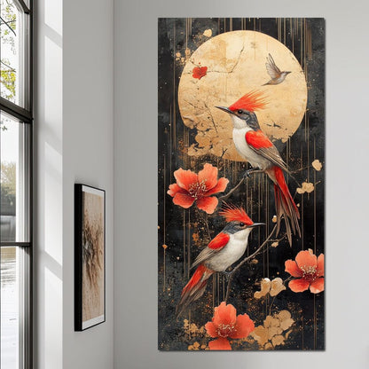 Golden Birds and Blossoms Fantasy Canvas Wall Art