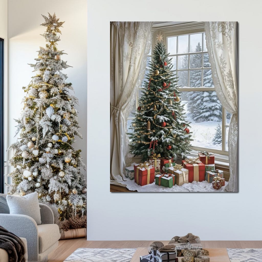 Christmas Tree by the Window Canvas Wall Art