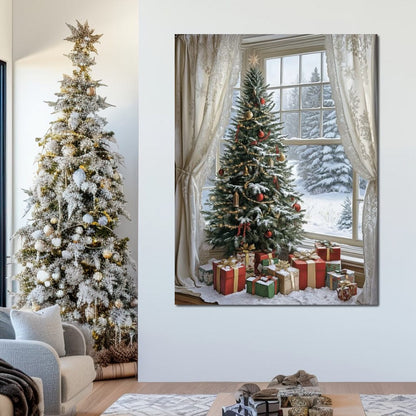 Christmas Tree by the Window Canvas Wall Art