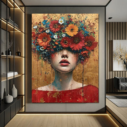 Bloomed Silence in Gold Canvas Wall Art