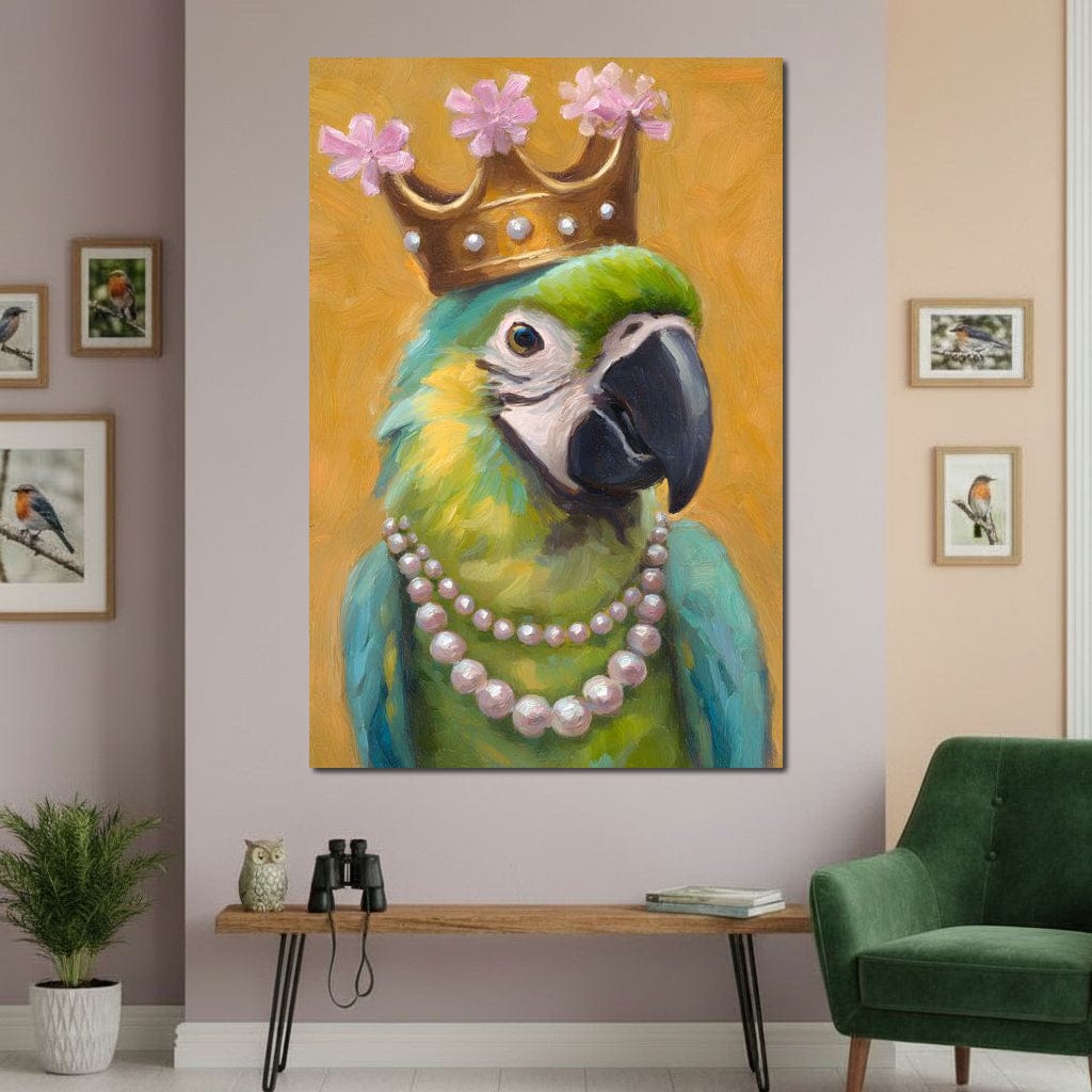 Regal Parrot Pearl Crowned Canvas Wall Art