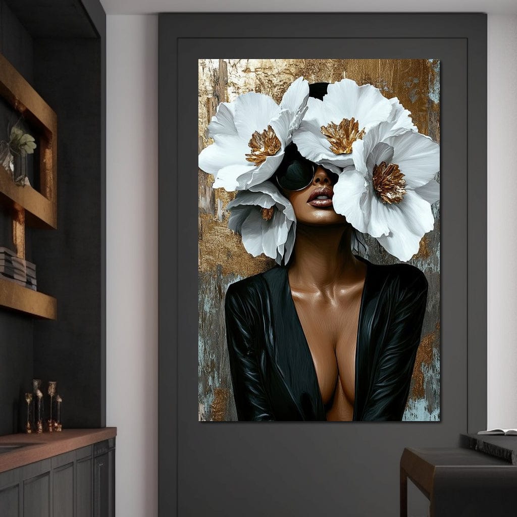 Golden Elegance Floral Expression Canvas Wall Art