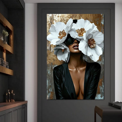 Golden Elegance Floral Expression Canvas Wall Art