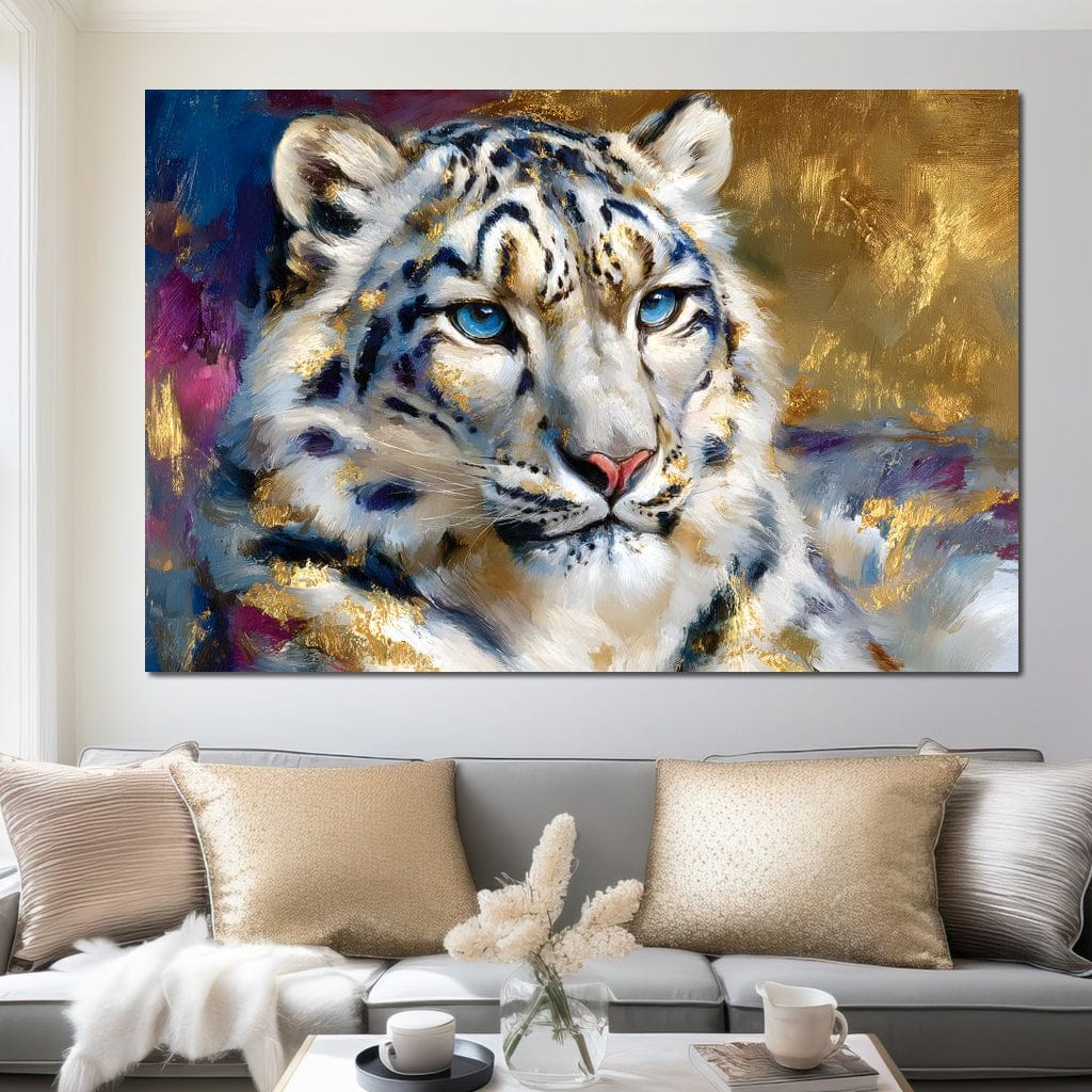 Golden Snow Leopard Portrait Canvas Wall Art
