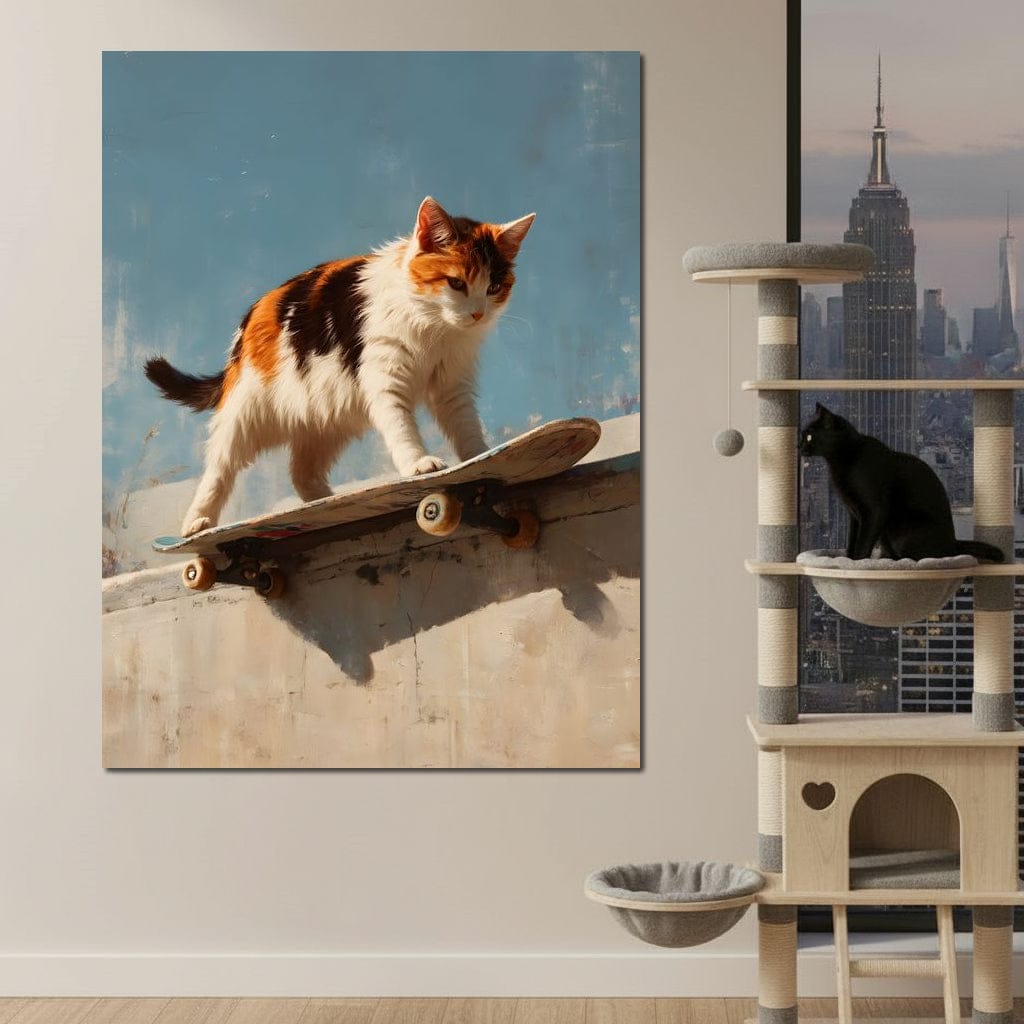 Calico Cat Skateboard Ride Canvas Wall Art