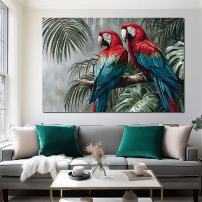 Tropical Macaw Duo Rainforest Canvas Wall Art
