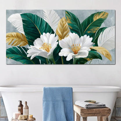 Gilded Tropical White Peony Canvas Wall Art
