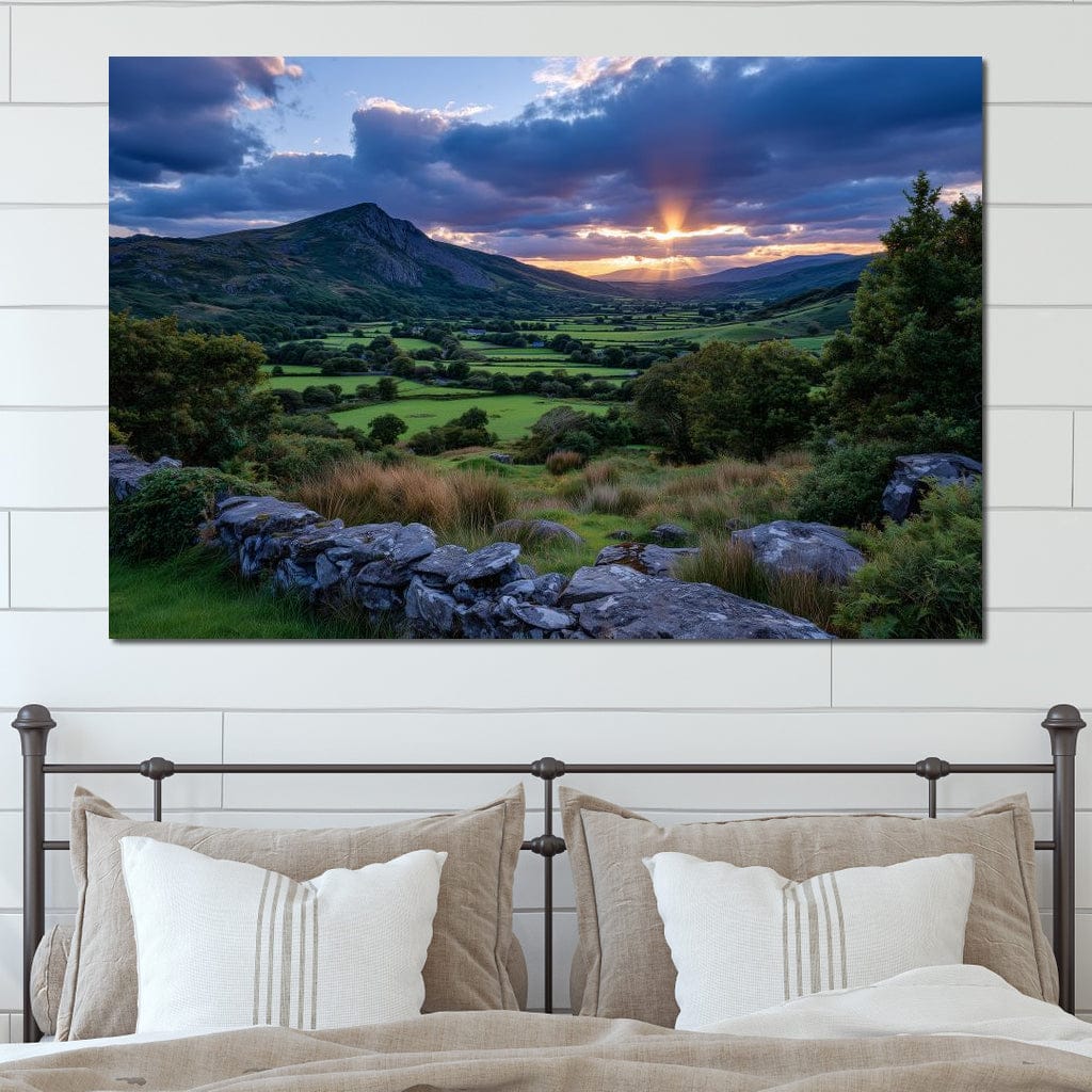 Sunbeams Over Green Valley Canvas Wall Art