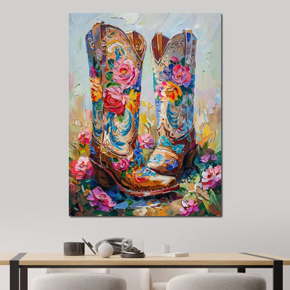 Wildflower Cowboy Boots Canvas Wall Art