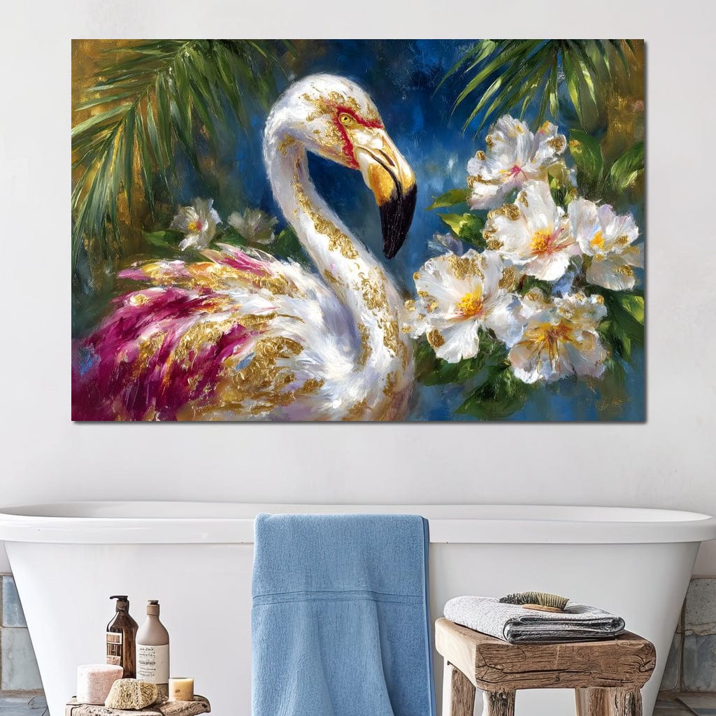 Gilded Flamingo Garden Glow Canvas Wall Art