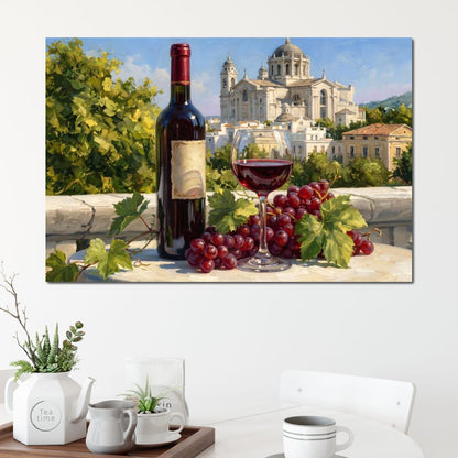 Vintage Wine Harvest Near Cathedral Canvas Wall Art