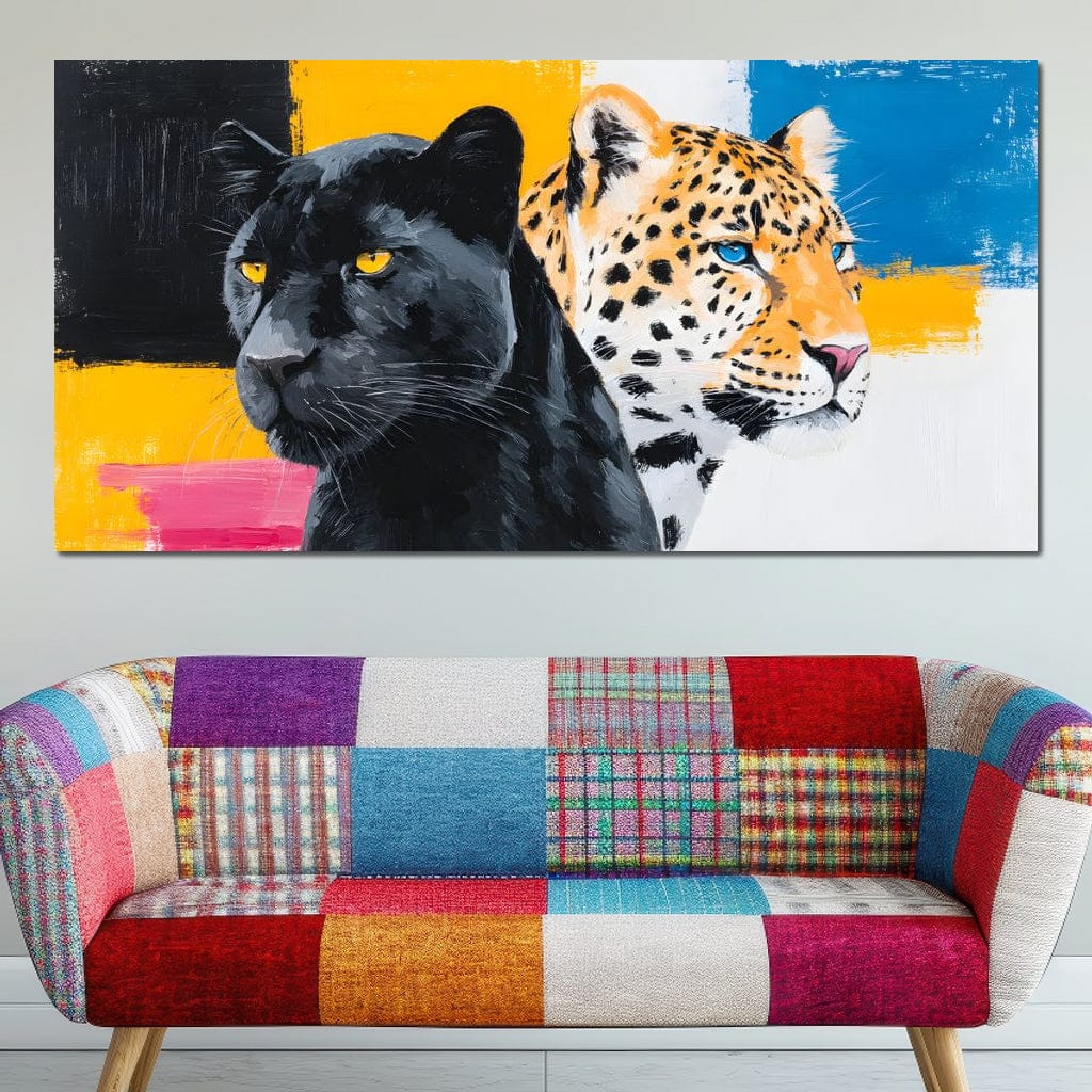 Dual Panther Leopard Portrait Canvas Wall Art