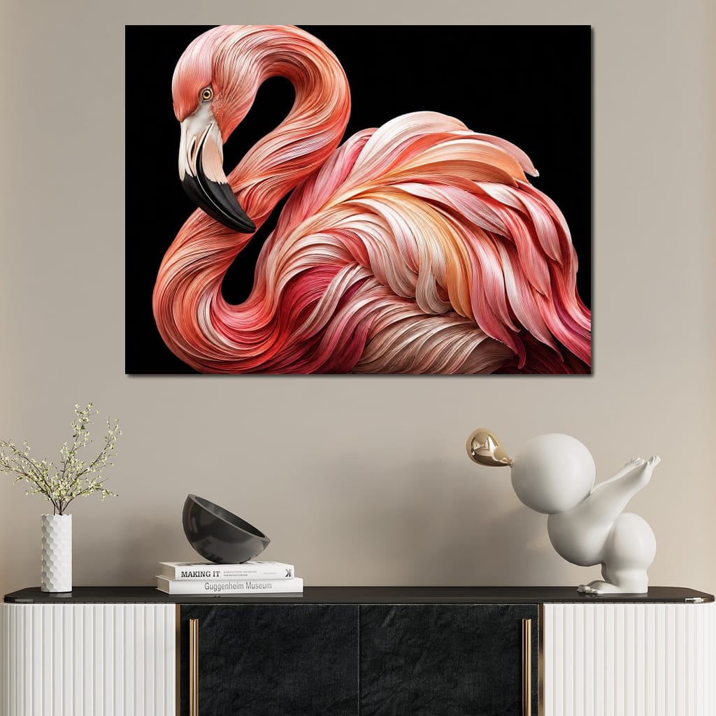 Silk Strand Flamingo Curve Canvas Wall Art