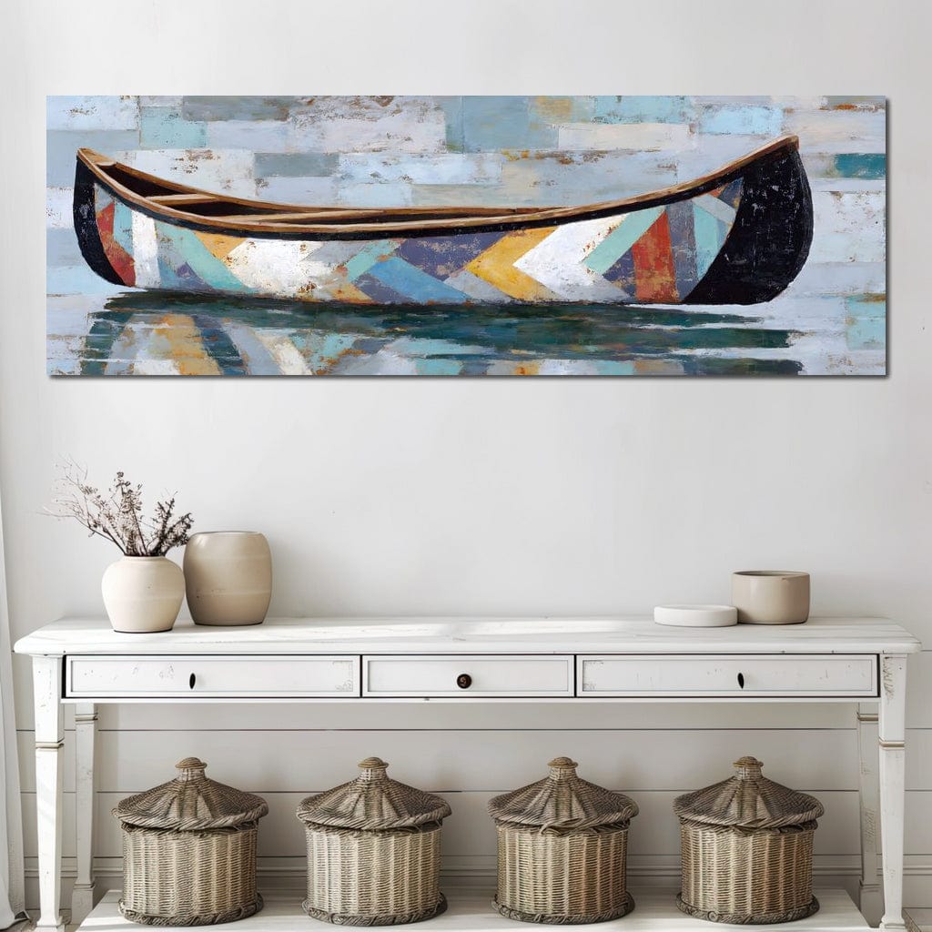 Patchwork Canoe Reflections Canvas Wall Art