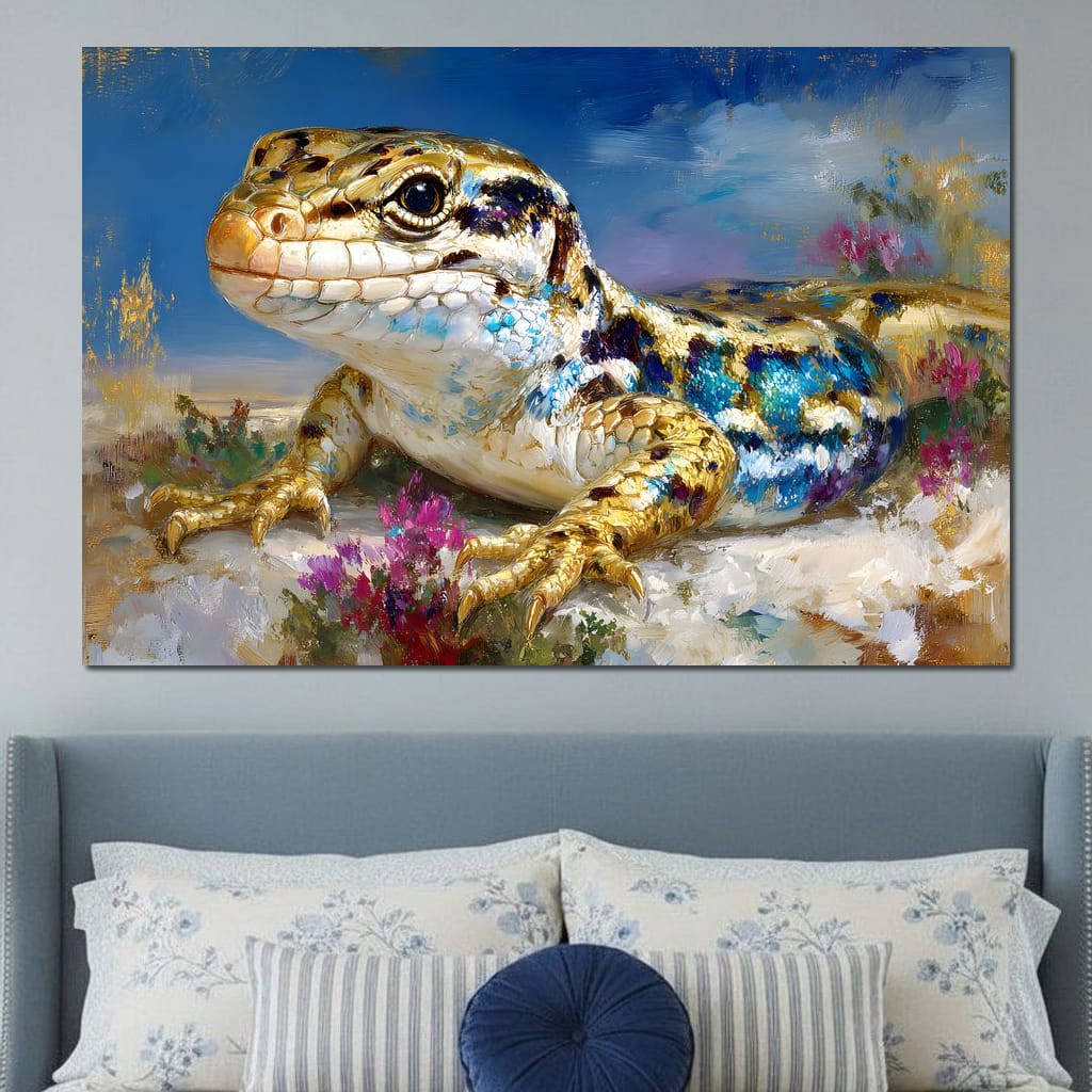 Golden Lizard Meadow Glow Canvas Wall Art
