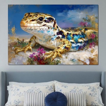 Golden Lizard Meadow Glow Canvas Wall Art