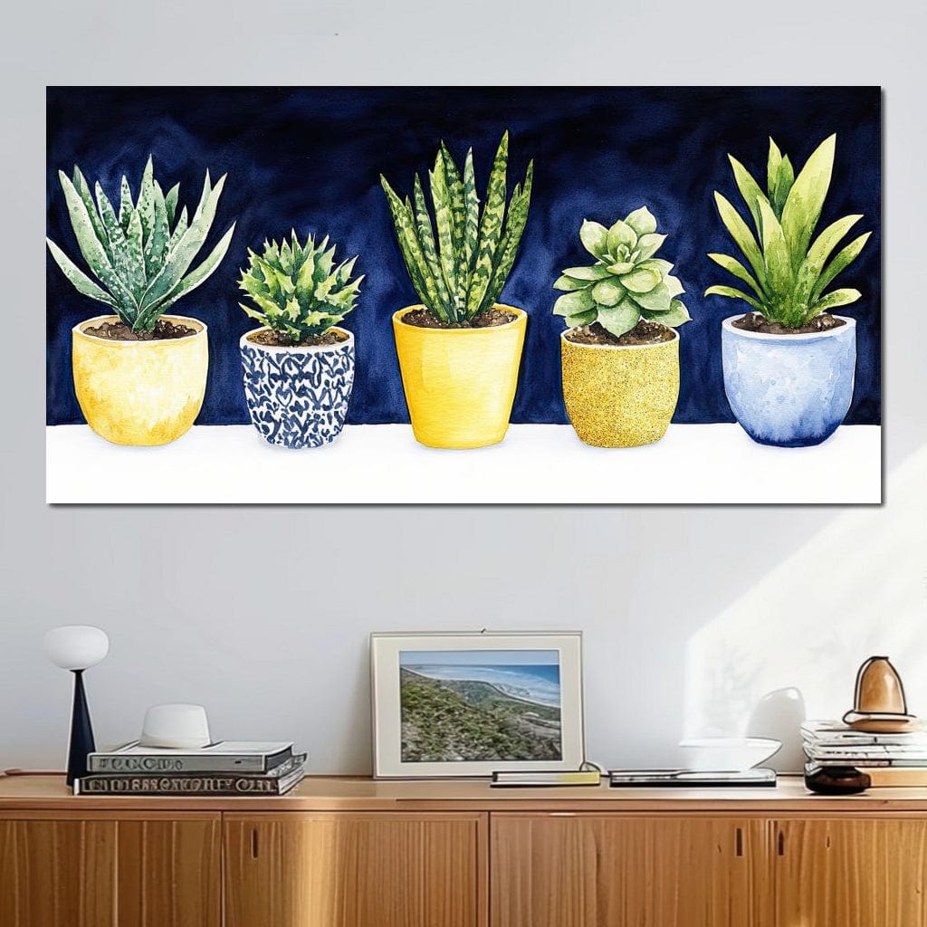 Succulent Symphony in Pots Canvas Wall Art