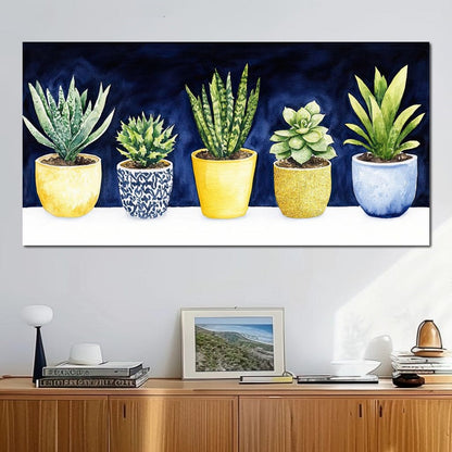 Succulent Symphony in Pots Canvas Wall Art
