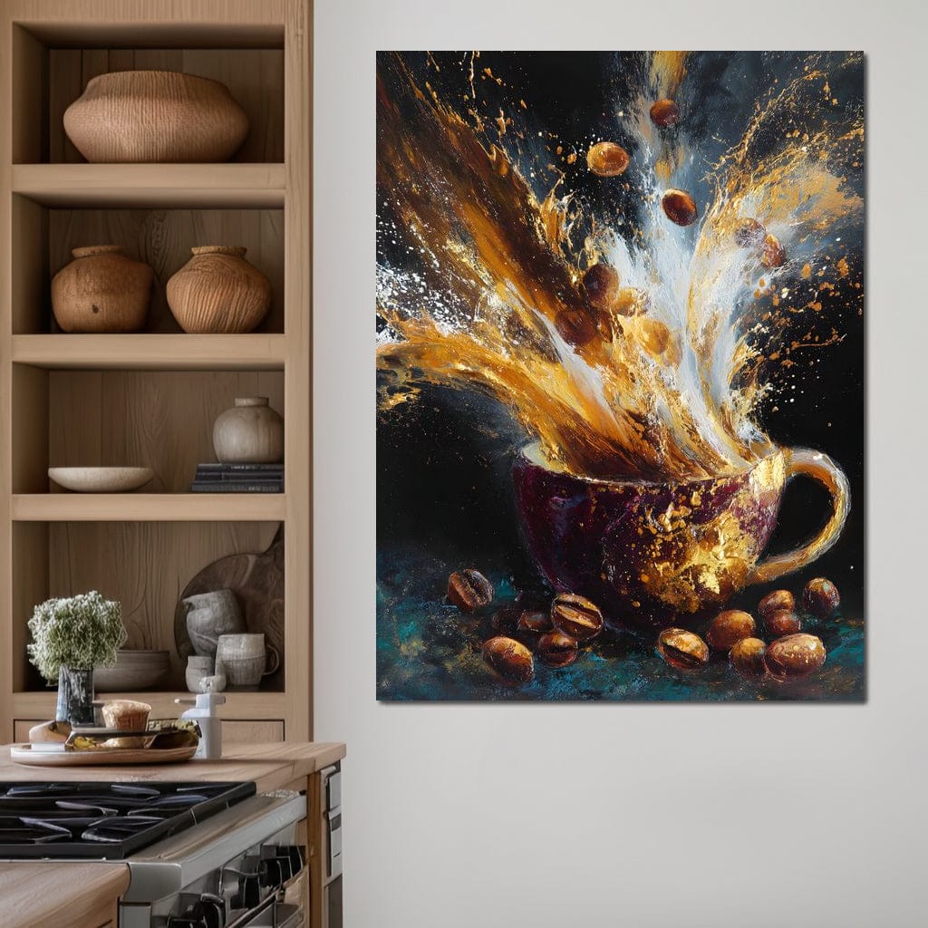 Golden Espresso Burst Cup Canvas Wall Art