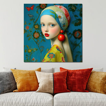 The Girl with the Scarlet Earring Canvas Wall Art