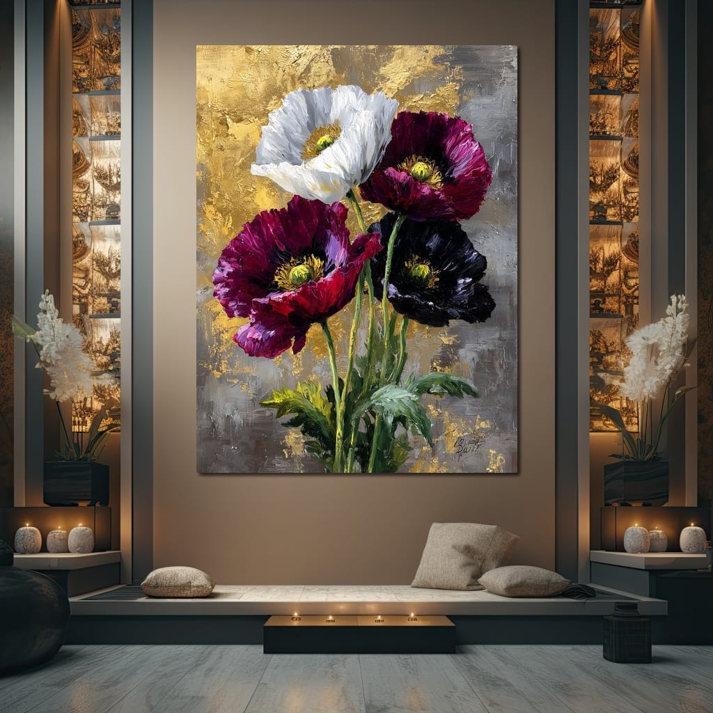 Gilded Poppies Quartet Canvas Wall Art