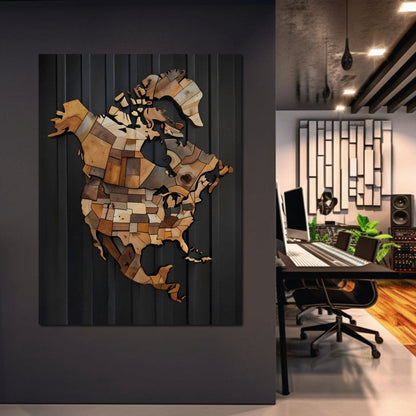 North America & Canada Wooden Art Canvas Wall Art