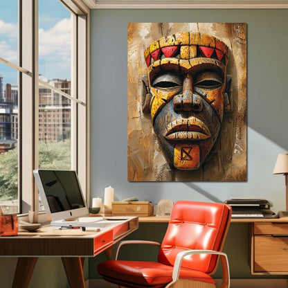 Ancient Tribal Mask Vibrance Canvas Wall Art