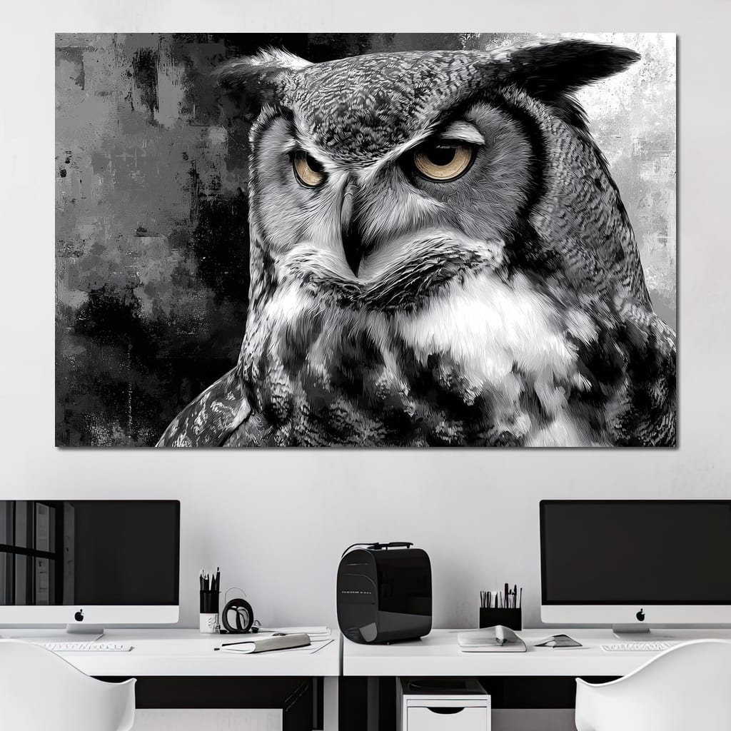Noir Owl Golden Eyes Portrait Canvas Wall Art