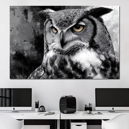 Noir Owl Golden Eyes Portrait Canvas Wall Art
