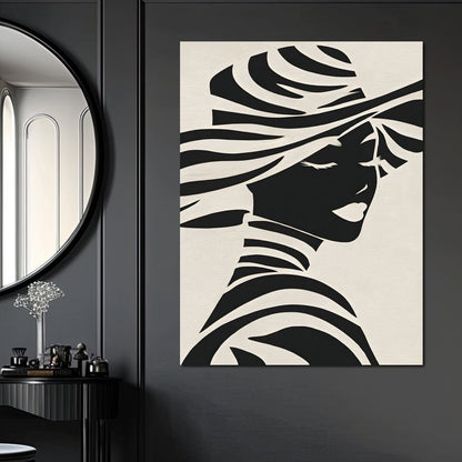 Monochrome Elegance Lady Silhouette Canvas Wall Art