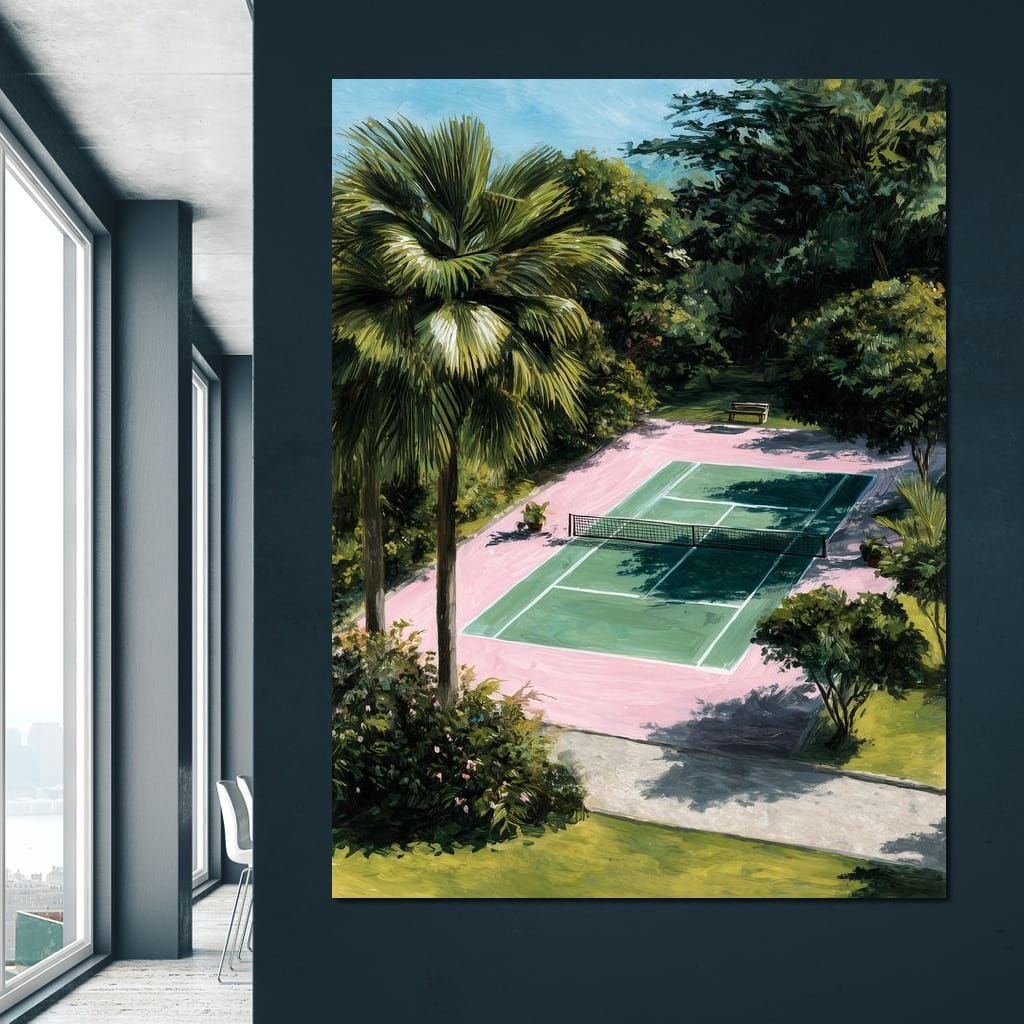 Palm Garden Tennis Court Retreat Canvas Wall Art