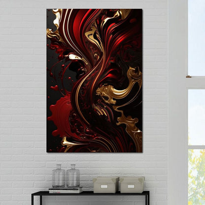 The Marble-Lux Collection: Dark Red & Vibrant Gold 09 Canvas Wall Art