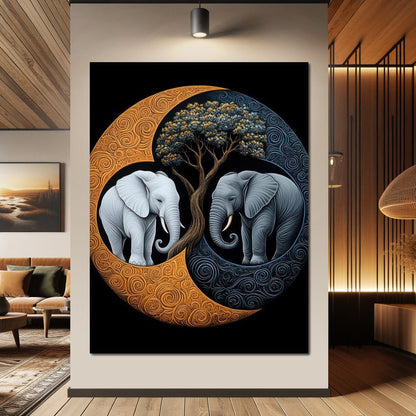 Elephant Yin-Yang Canvas Wall Art