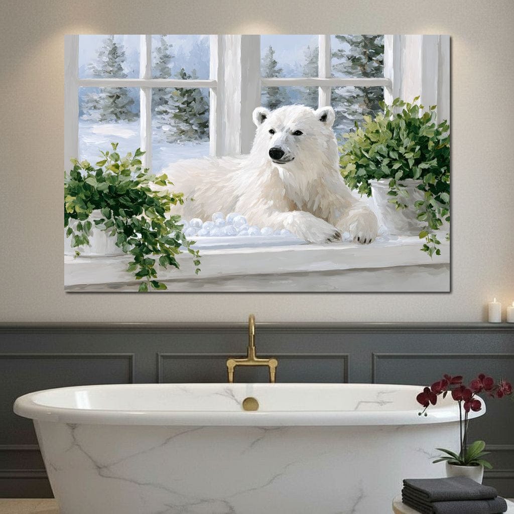 Polar Bear Winter Window Nook Canvas Wall Art
