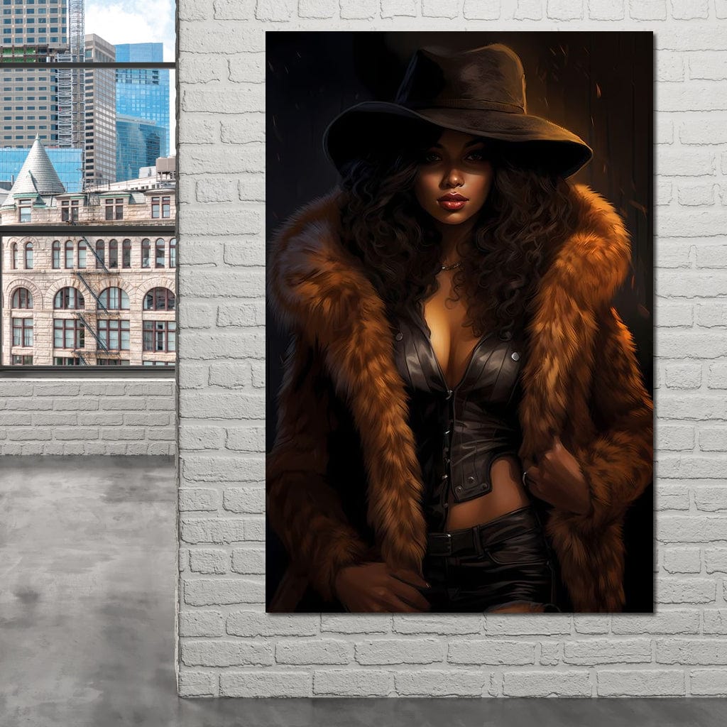 African Woman in Flame-Colored Fur Canvas Wall Art