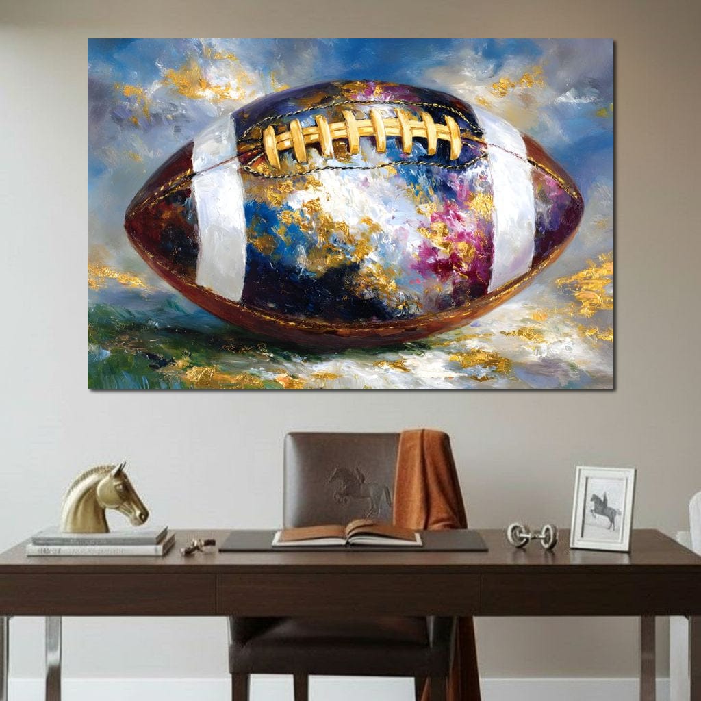 Golden Gridiron Glory Ball Canvas Wall Art