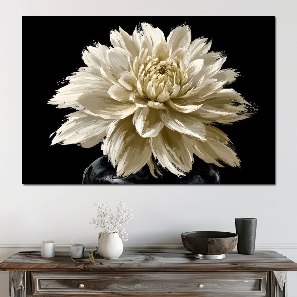 Pale Petals Held Against The Void Canvas Wall Art