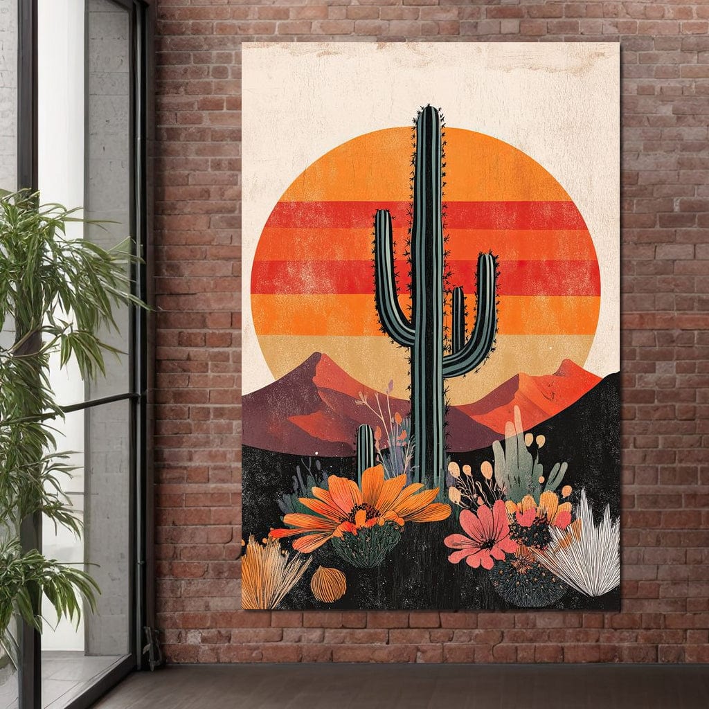 Desert Blooming Cactus Radiance Canvas Wall Art